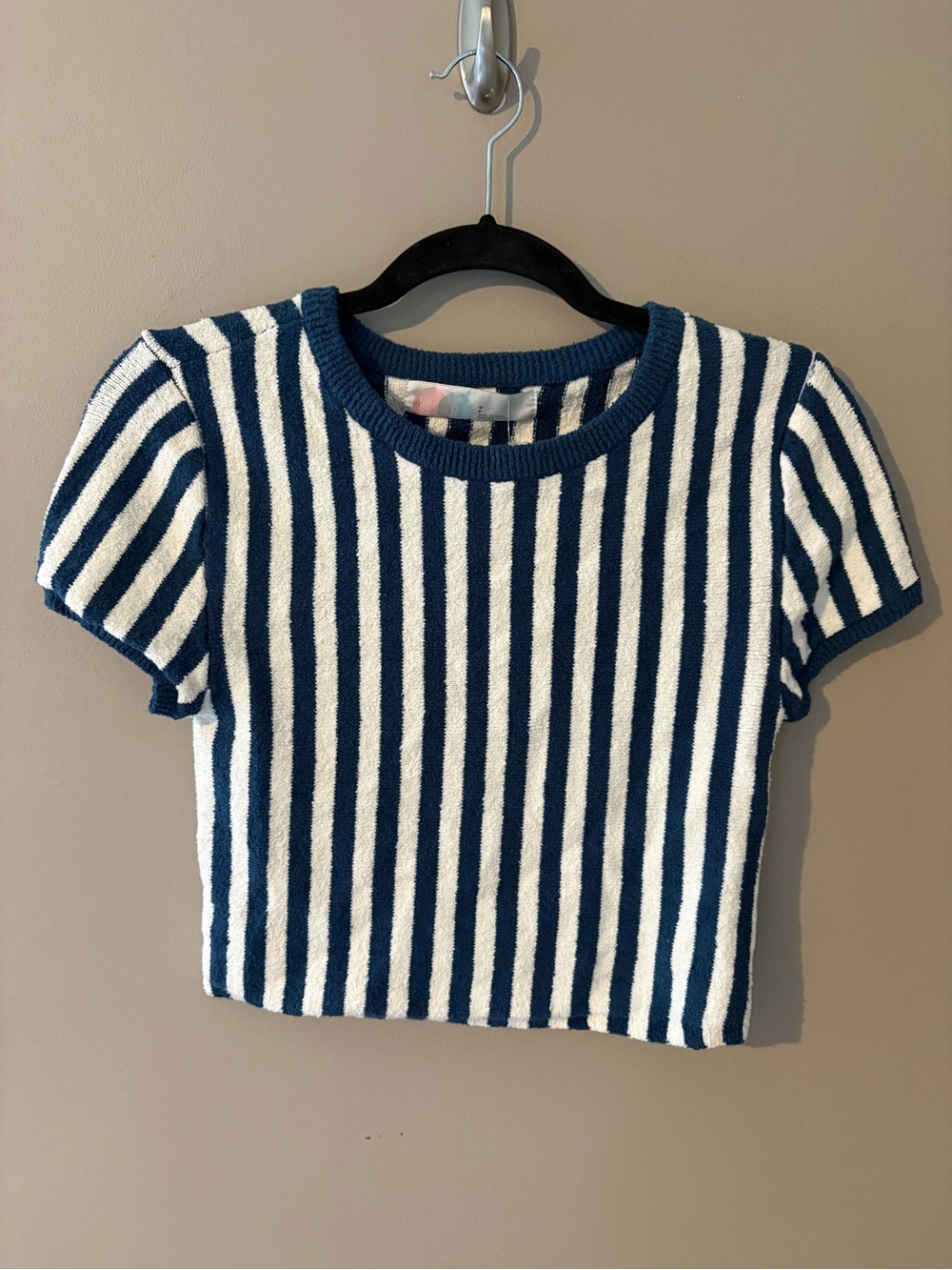 NWT Free People Beach Roberts Blue Striped Crop Top Ivory S Coastal Nautical